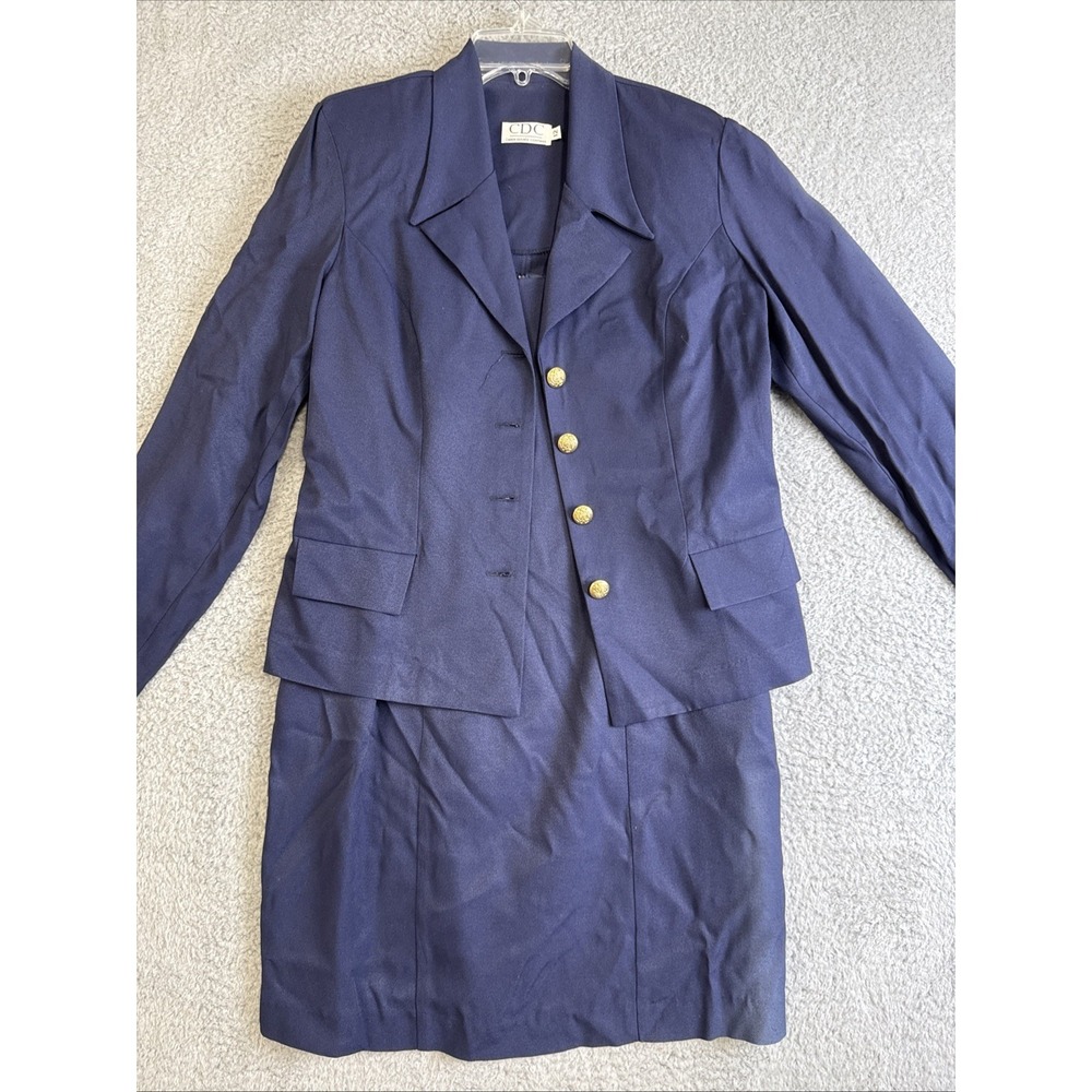 Caren Desiree Company 2 Piece Dress With Blazer Womens Size 12 Navy Vintage 80's